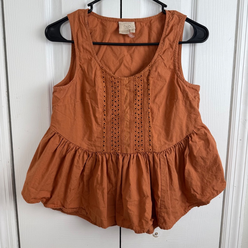 Vanessa‎ Virginia Peplum Tank Top Size 0 Rust Orange Eyelet Cottagecore Boho